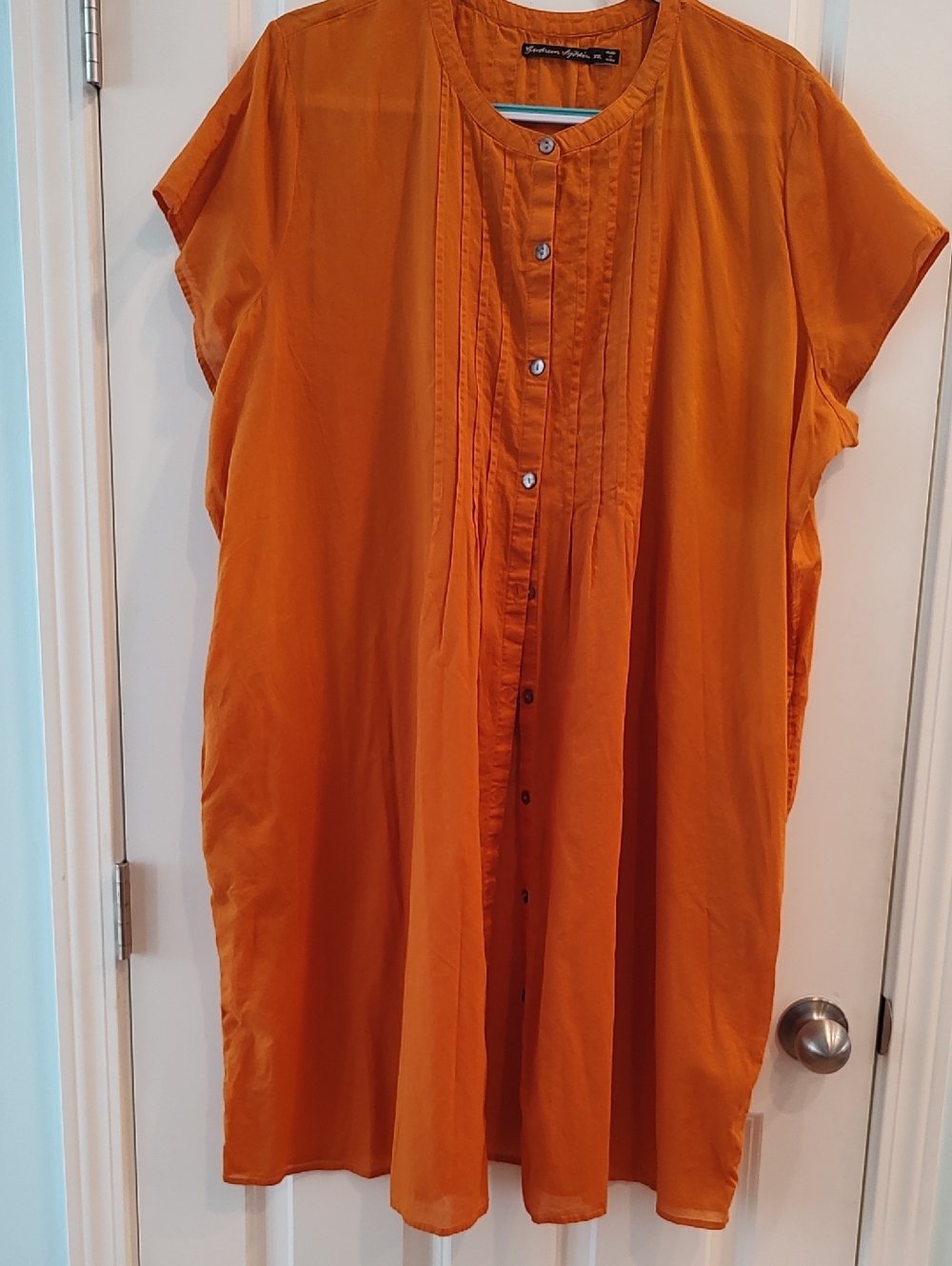 Gudrun Sjoden Orange Pintuck Button-Front Tunic